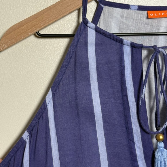 Oliphant Womens Tiered Maxi Dress L Blue Striped Tank Tassels Resort Vacation - Picture 7 of 11